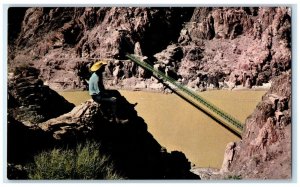 c1950's Suspension Bridge Man On Rock Grand Canyon Arizona AZ Unposted Postcard