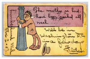 Comic Drunk Man Hugging Lamp Post 1907 DB Postcard S3