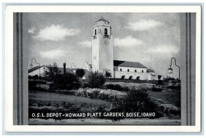 c1930's OSL Depot Howard Platt Gardens Boise Idaho ID, Tower Clock Postcard