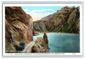 Vintage Road Along The Shore Shoshone Reservoir Yellowstone Park Original P26E