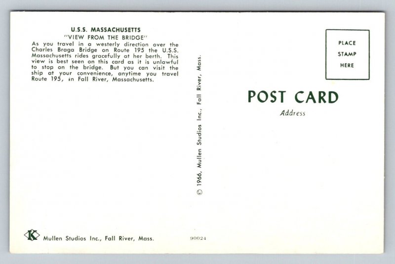 USS Massachusetts  US Navy  Braga Bridge Fall River    Postcard