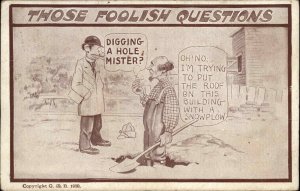 Stupid Man Comic Digging Hole for New Roof c1910s Postcard