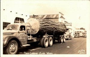 RPPC Hartstrom & Larson Logging Truck, Huge Log Elma WA Vintage Postcard A68