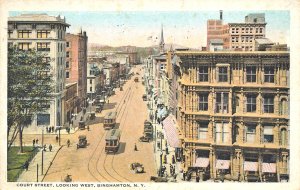 Binghamton NY Court Street Trolley's Aerial View Postcard