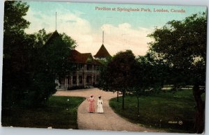 Postcard ON London Pavilion at Springbank Park Ladies Walking 1910 K65