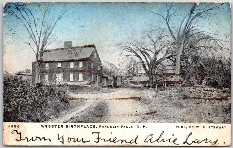 1907 Webster Birthplace Franklin Falls New Hampshire NH Antique Posted Postcard