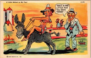 Comic Risque Linen Sexy Lady Riding Donkey-Fine Little Ass-Walters JH7 Jk6 JM6