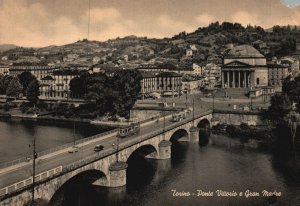 Vintage Postcard Real Photo Torino Ponte Vittorio E Gran Madre Stone Bridge IT