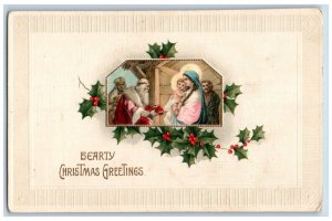 Rushford Minnesota MN Postcard Christmas Greetings Religious Holly Berries c1910