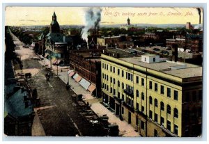 Lincoln Nebraska NE Postcard 12th Street Looking South O Aerial View 1910 Posted