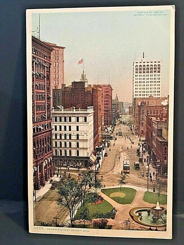 Postcard Antique Birds Eye View of Griswold Street  , Detroit, MI    U2