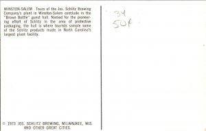 Brown Bottle Guest Hall, Schlitz Brewing Winston-Salem NC Vintage Postcard L68