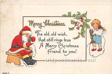 Santa Claus Christmas Writing on back yellowing on card from age