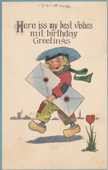 Birthday Greetings Dutch Boy Carrying Letter