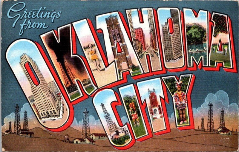 Greetings From Oklahoma City Oklahoma Large Letter Linen