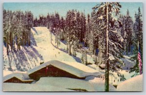 Yosemite Natl Park California~The Ski House At Badger Pass~Skiers~1952 Postcard