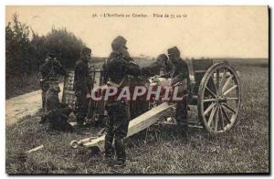Old Postcard Army Artillery combat Piece 75 shooting