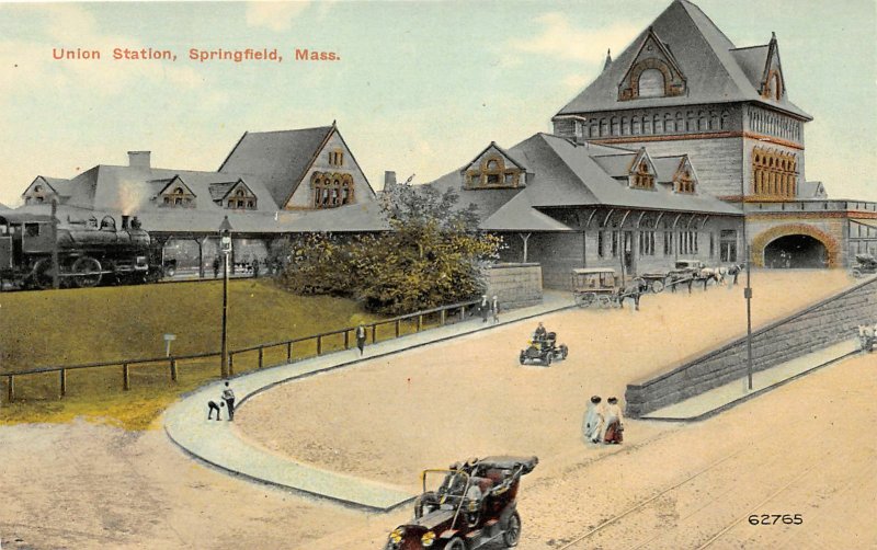 G45/ Springfield Massachusetts Postcard c1910 Railroad Depot Union Station