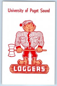 1960 Puget Sound Washington Vintage Postcard University Loggers Mascot Tacoma