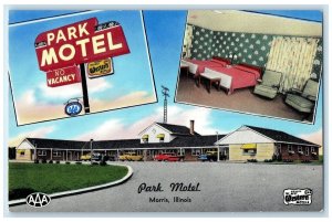 c1950's Park Motel & Restaurant Cars Cottages Bedroom Morris Illinois Postcard