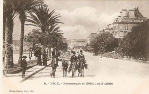 Donkeys, Nice, Promenade et Hotel des Anglais Old vintage French photo postcar