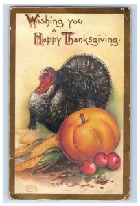 C.1910 Happy Thanksgiving Pumpkin Turkey Vintage Postcard F122E