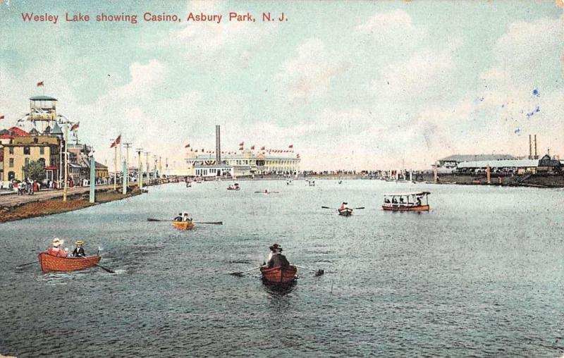 Asbury Park New Jersey Wasley Lake Showing Casino Antique Postcard K40909