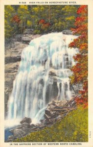 NC, North Carolina   HIGH FALLS On HORSEPASTURE RIVER   c1940's Linen Postcard