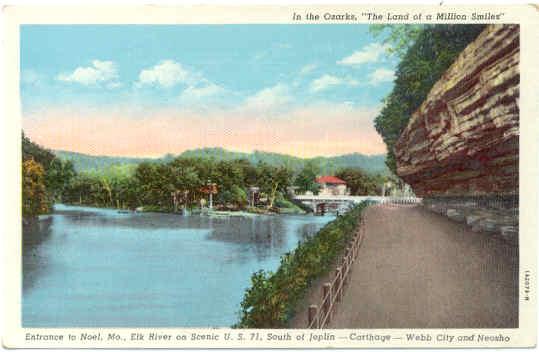 Entrance to Noel Missouri, Elk River & Hwy 71 South of Joplin MO, Linen