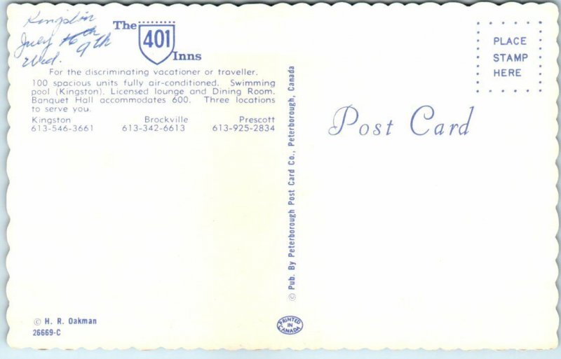 Postcard - The 401 Inns - Kingston, Canada