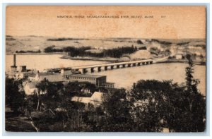 c1940 Aerial View Memorial Bridge Passagassawaukeag River Belfast Maine Postcard