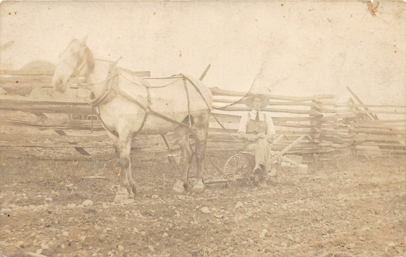 G90/ Interesting RPPC Postcard c1910 Farm Horse Drawn Plow Field 15