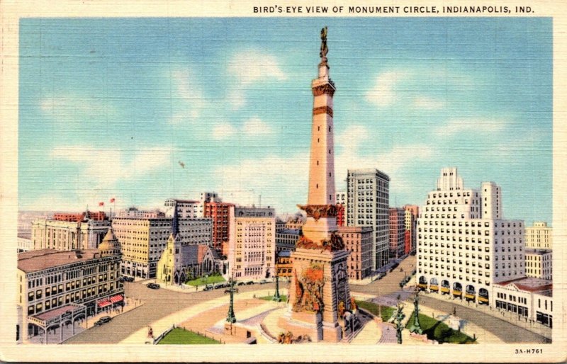 Indian Indianapolis Birds Eye View Of Monument Circle 1942 Curteich