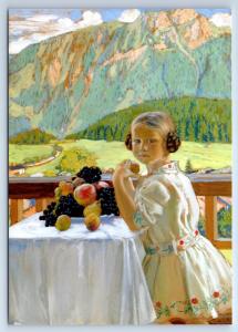 LITTLE GIRL with fruits near Mountain by KUSTODIEV New Unposted Postcard