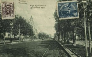 poland, WARSAW WARSZAWA, Aleje Ujazdowskie, Horse Tram (1921) Postcard