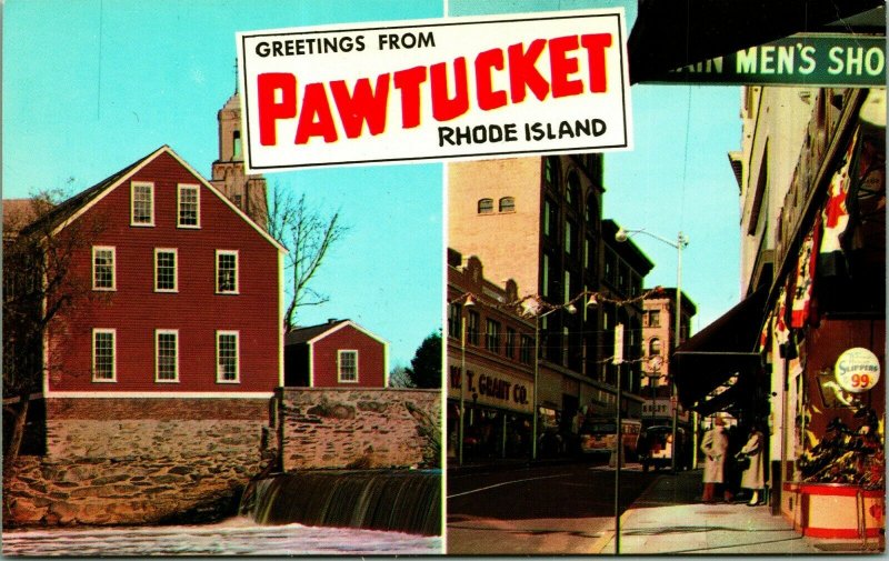 Dual View Greetings From Pawtucket Rhode Island RI UNP Chrome Postcard A6 