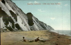 Santa Barbara CA Cliffs & Bathers Beach c1910 Postcard