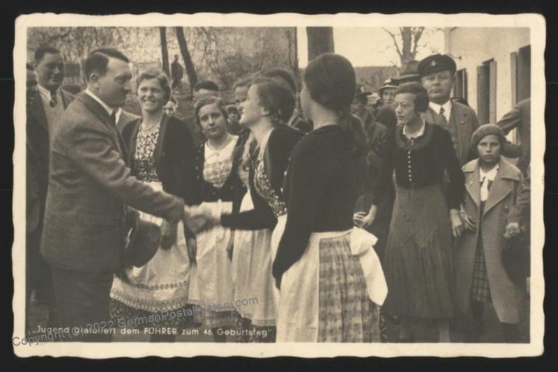 3rd Reich  GermanyHitler with Girls Hoffmann 633 Real Photo RPPC USED 108748