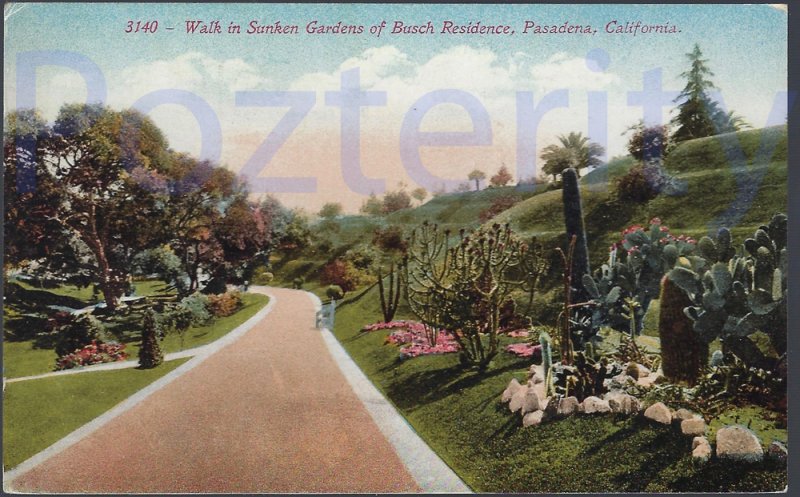 WALK IN SUNKEN GARDENS OF BUSCH RESIDENCE PASADENA CALIFORNIA