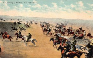 THE OPENING OF OKLAHOMA 1889 THE RUN COWBOYS POSTCARD (c. 1910)