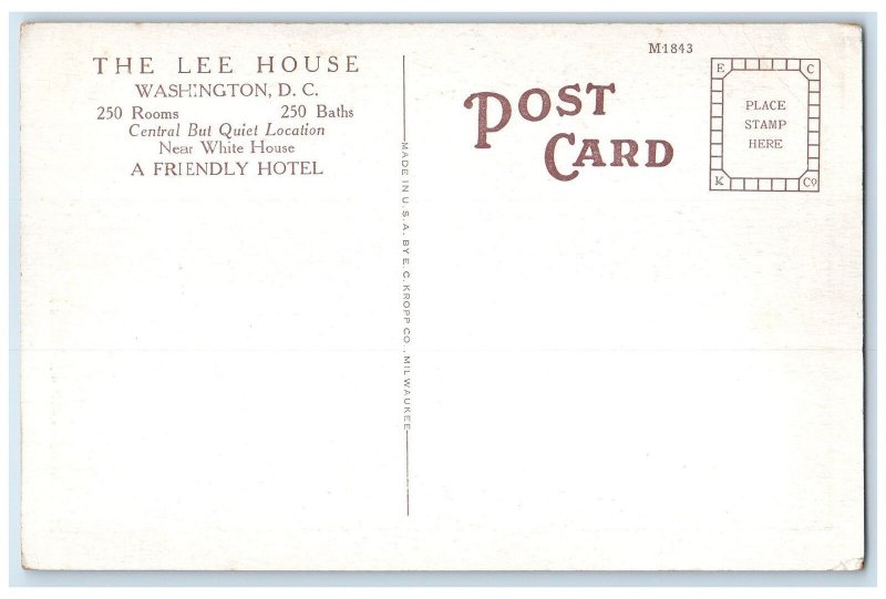 c1940's The Lee House Exterior Roadside Washington DC Unposted Cars Postcard
