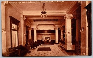 Watsonville California c1910 Postcard Lobby Of New Appleton Hotel Interior