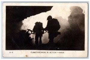 1945 Flamethrowers In Action Marines WWII Naha Okinawa Japan RPPC Photo Postcard 