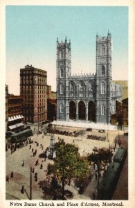 Vintage Postcard Notre Dame Church & Place D'Armes Buildings Montreal Canada