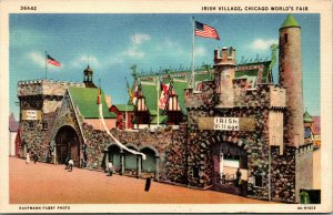 Vtg 1934 Chicago World's Fair irish Village Illinois Unused Linen Postcard