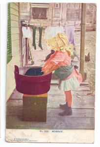 Sunbonnet Girl Monday Branning Artino Postcard Washday