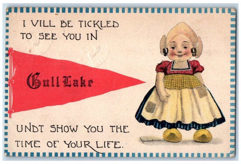 Gull Saskatchewan Canada Postcard Time of Your Life Pennant Dutch Girl 1912