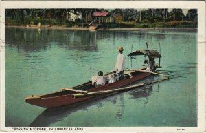 PC PHILIPPINES, CROSSING A STREAM, Vintage Postcard (b38815)