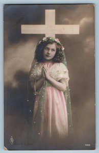 Easter Postcard RPPC Photo Child Girl Holy Cross Chicago Illinois IL 1913 Posted