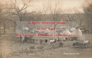 Native American Osage Indians, RPPC, Encampment in Oklahoma, Tee Pees